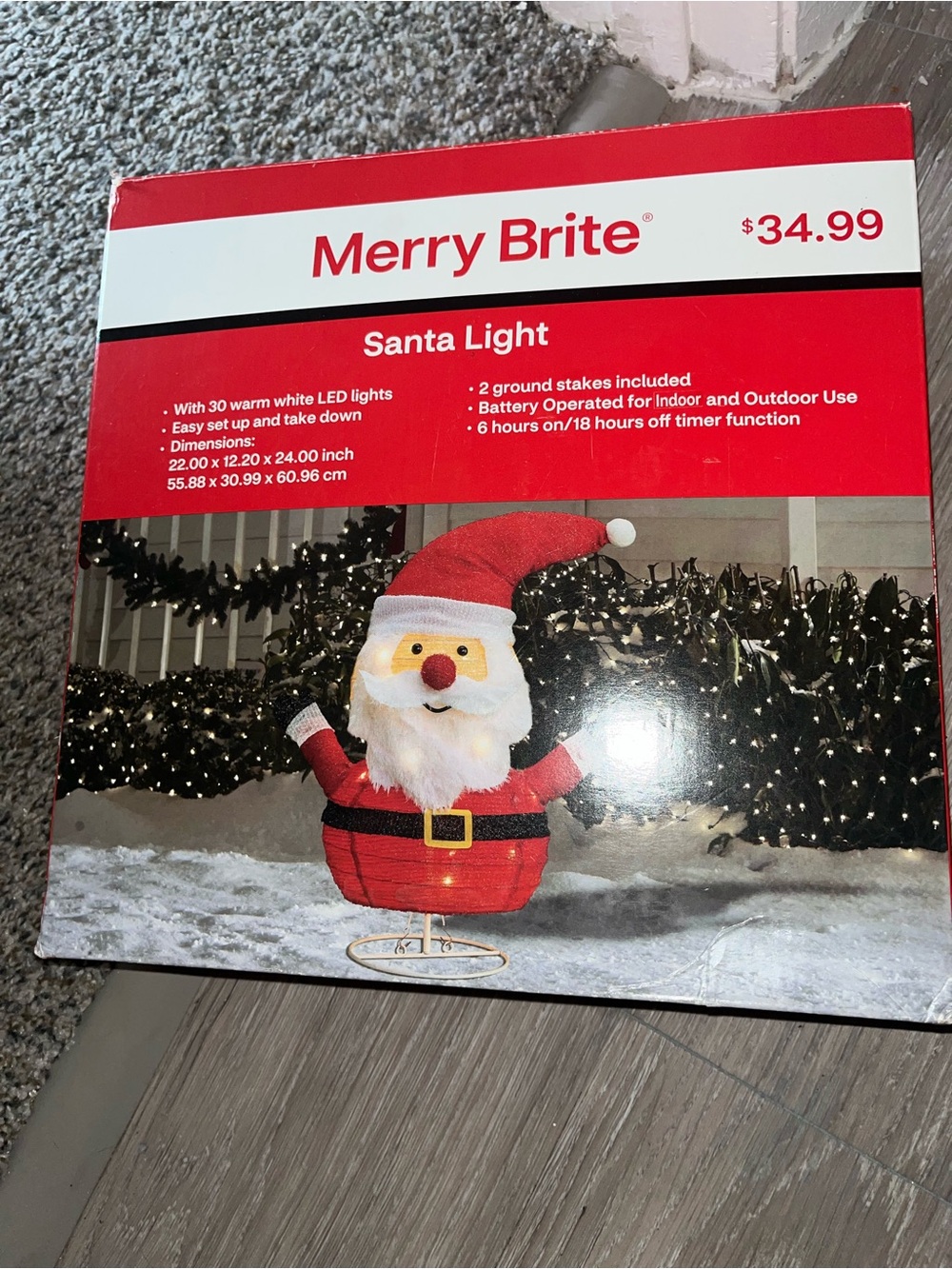 Merry Brite Red Santa Light – Festive Battery-Operated Holiday Decor